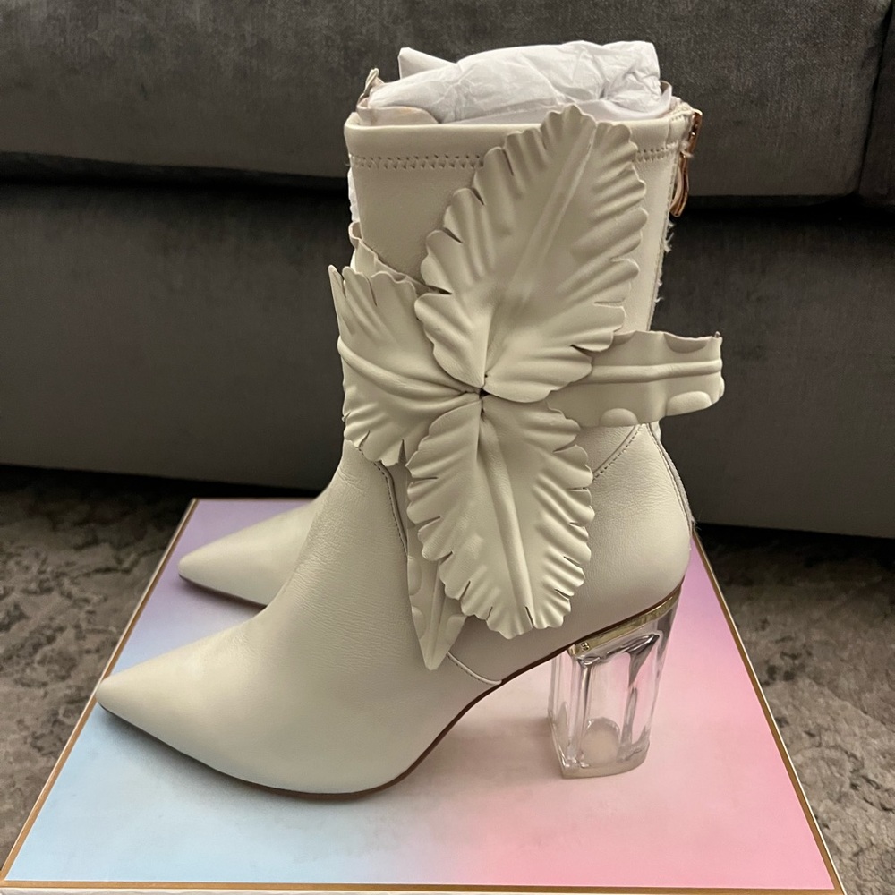 White Booties with 3D Flower